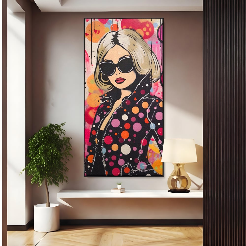 Tablou canvas cu tablou canvas cu portret pop art, in rama de aluminiu negru